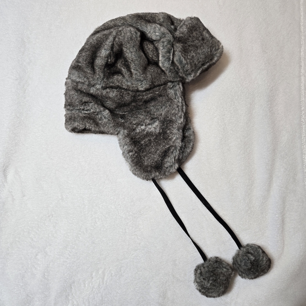 Scala Faux Fur Trapper Hat With Pom Poms One Size Gray Aviator